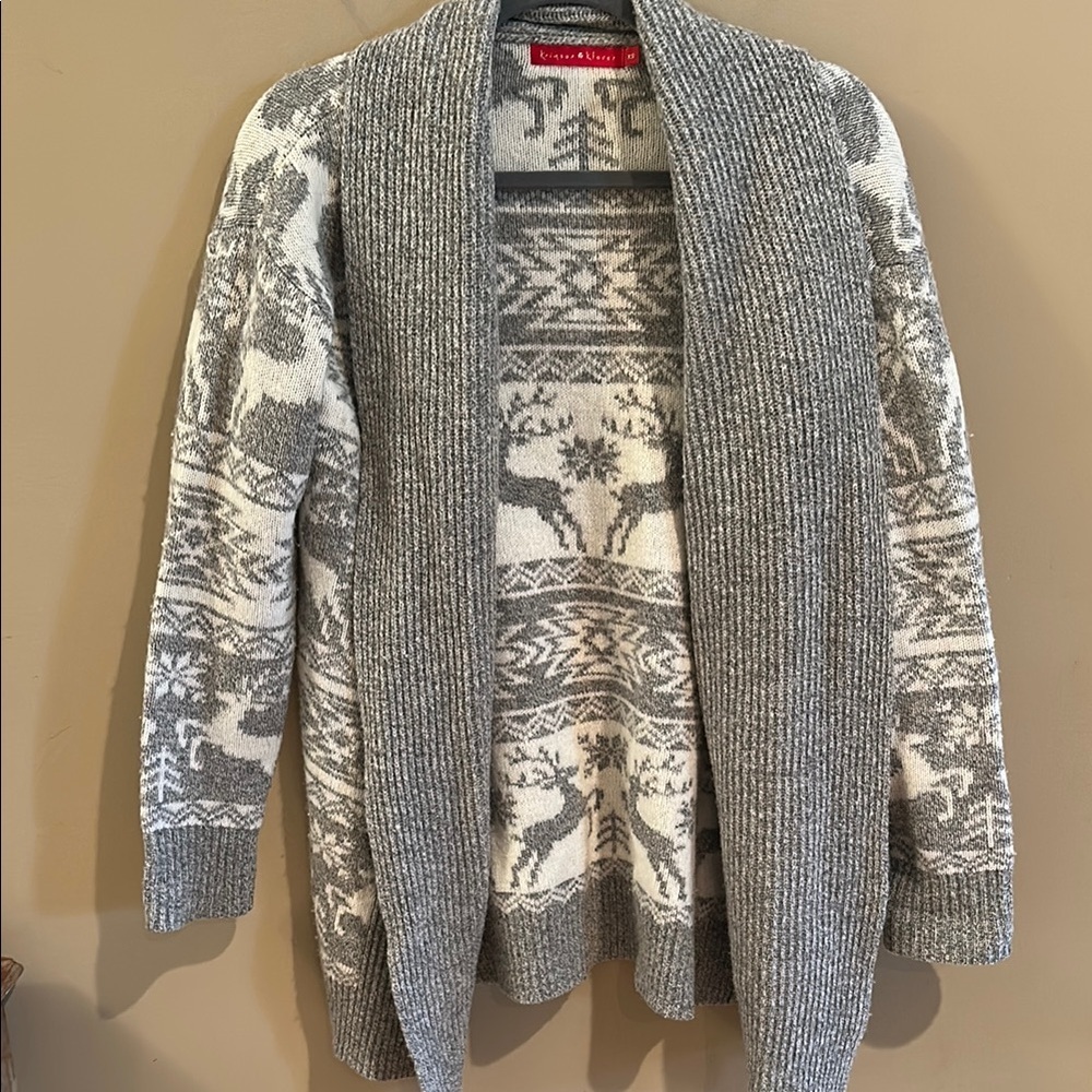 Krimson Klover Gray and White Patterned Cardigan